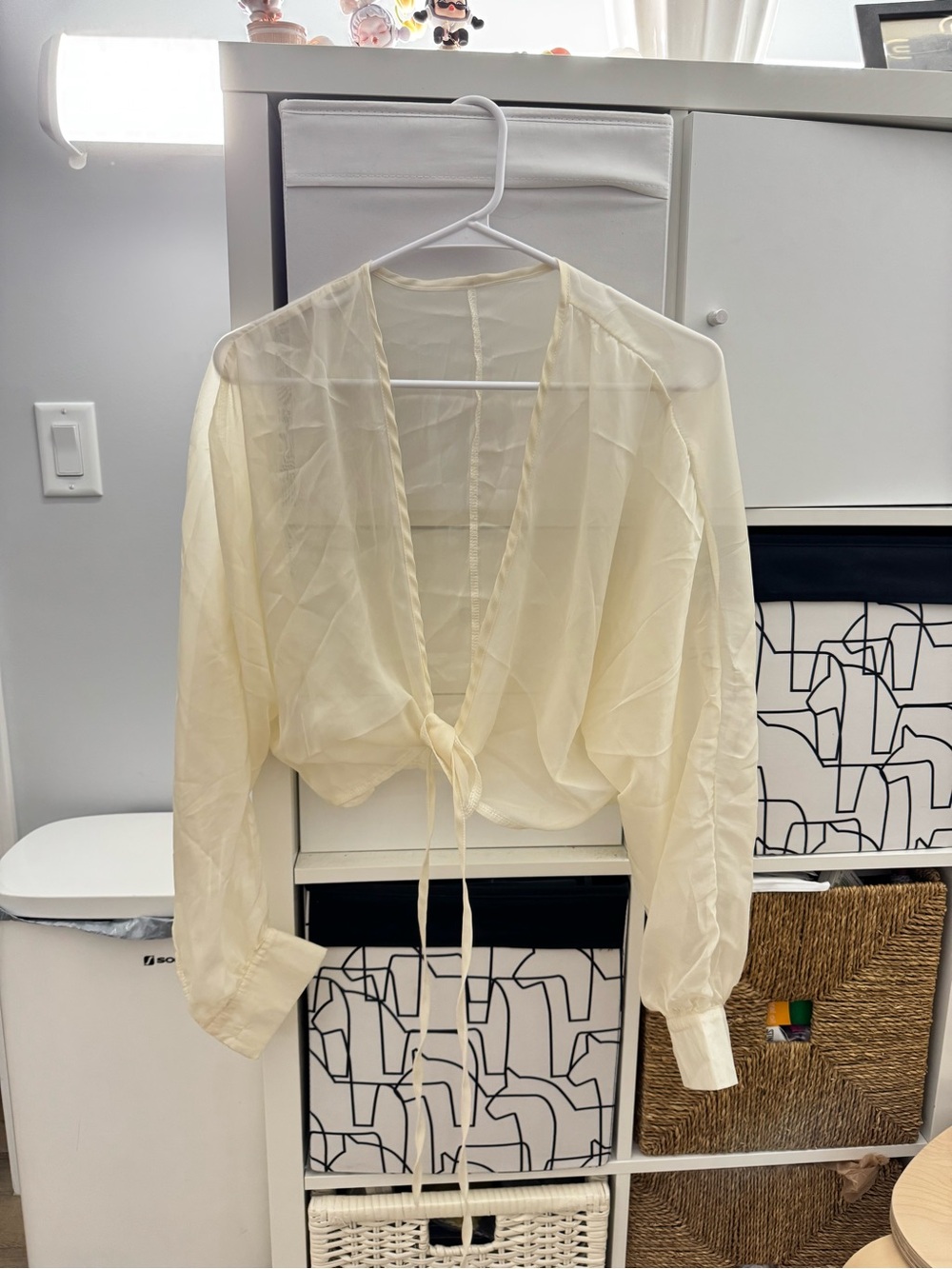 Urban Outfitters Lightweight Cream Sheer Tie-Front Women's Top